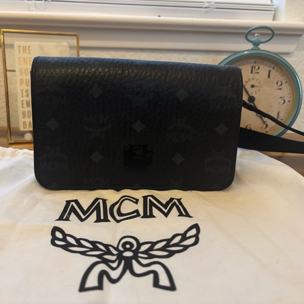 MCM Black Leather Crossbody Bag with Structured Design